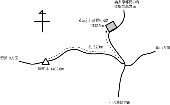 御前山避難小屋の地図