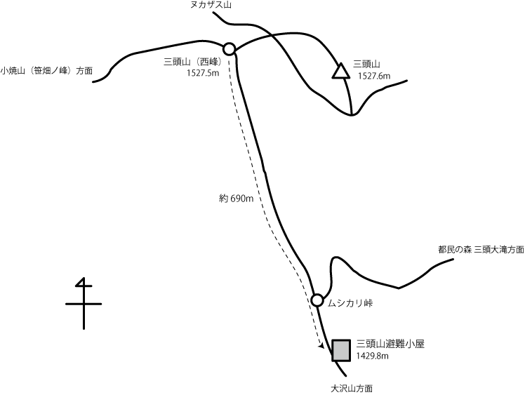 三頭山避難小屋の地図