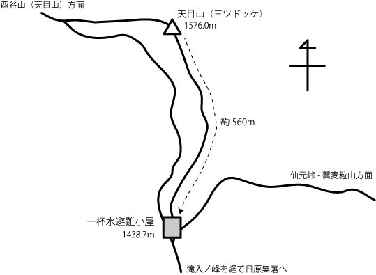 一杯水避難小屋の地図