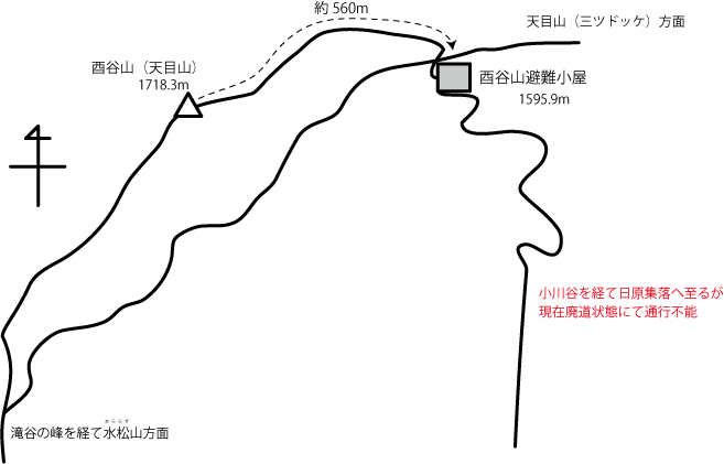 酉谷山避難小屋の地図