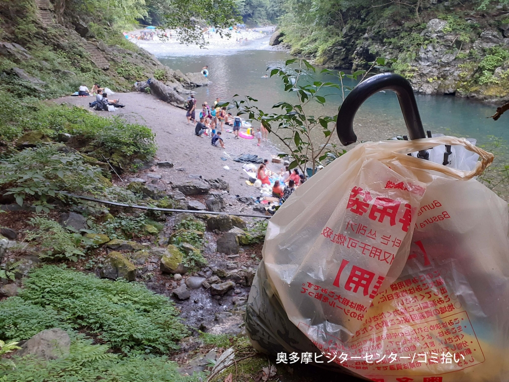 賑わう氷川渓谷とゴミ拾いの写真