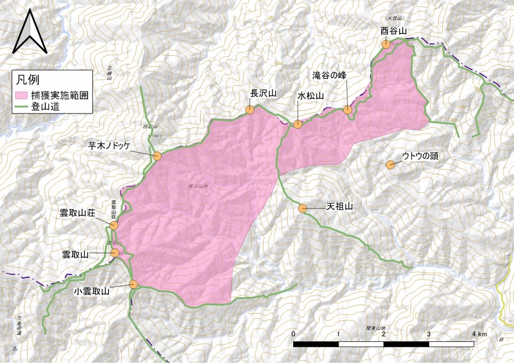 範囲の画像（小雲取山から雲取山、芋の木ドッケ、長沢山、酉谷山を繋ぐ尾根とその南側）