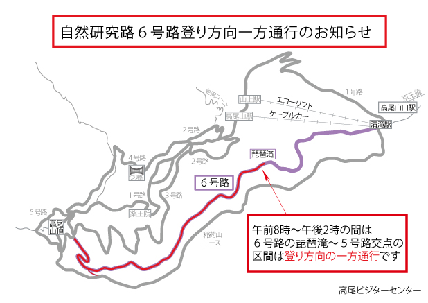 6号路登り一方通行のお知らせ